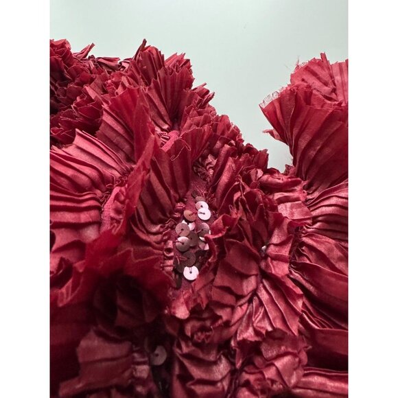 ASOS LUXE Oxblood Red Pleated Ruffle Plunge Neck Mini Halter Dress, Size 10 - Picture 9 of 16